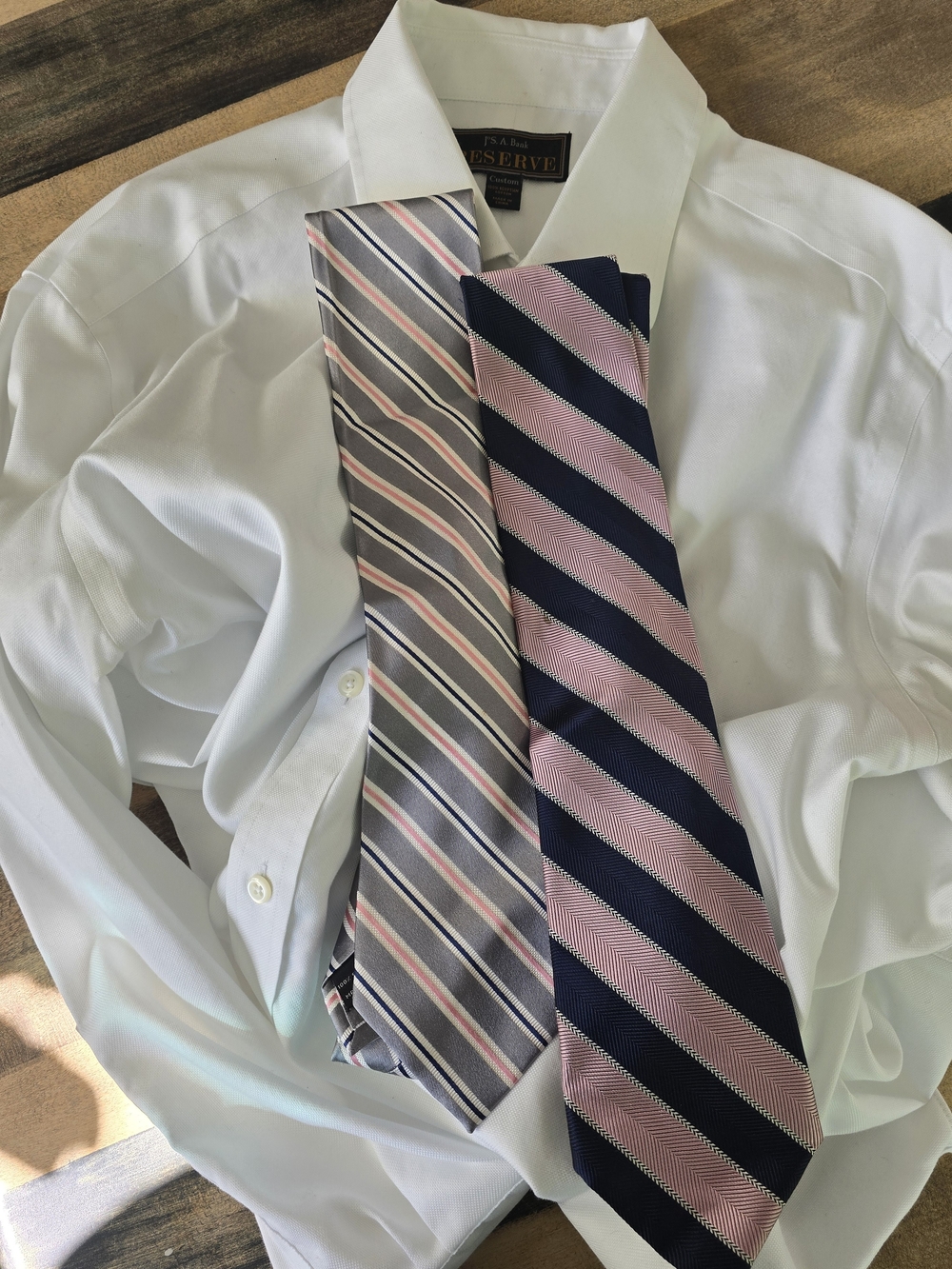 JOS Banks Two Pink & Navy Striped Ties, Shirt not Included